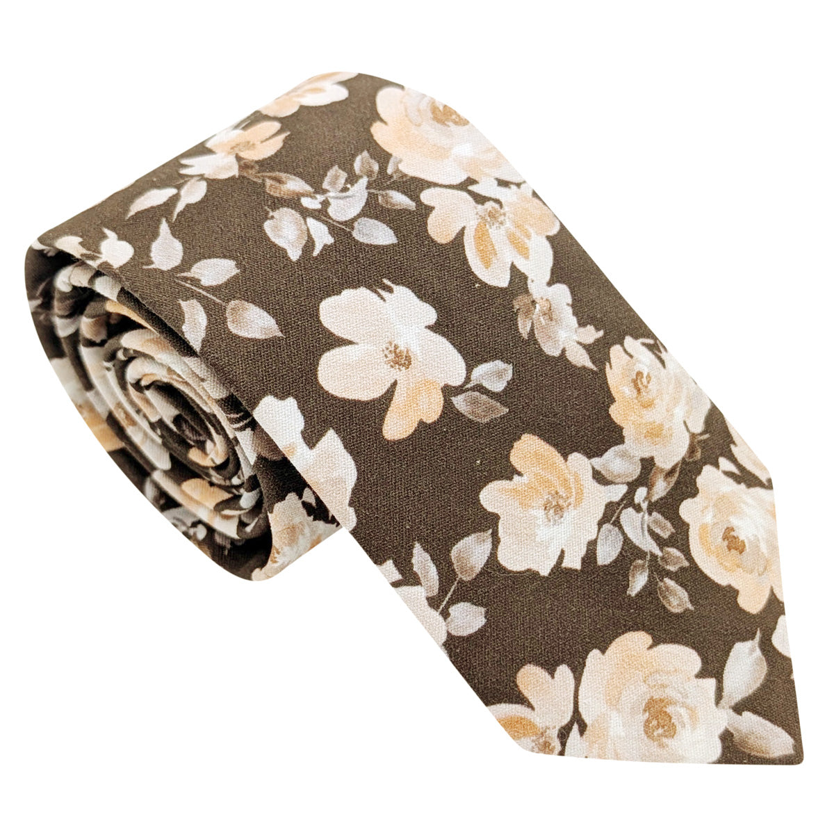 Pale-Brown-Roses-Cotton-Wedding-Tie
