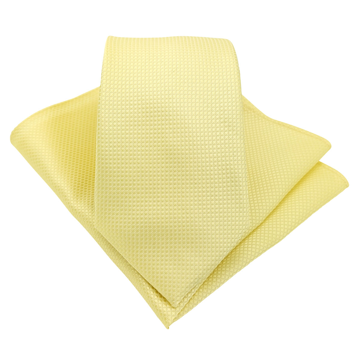 Pastel Yellow Textured Wedding Tie and Pocket Square Set