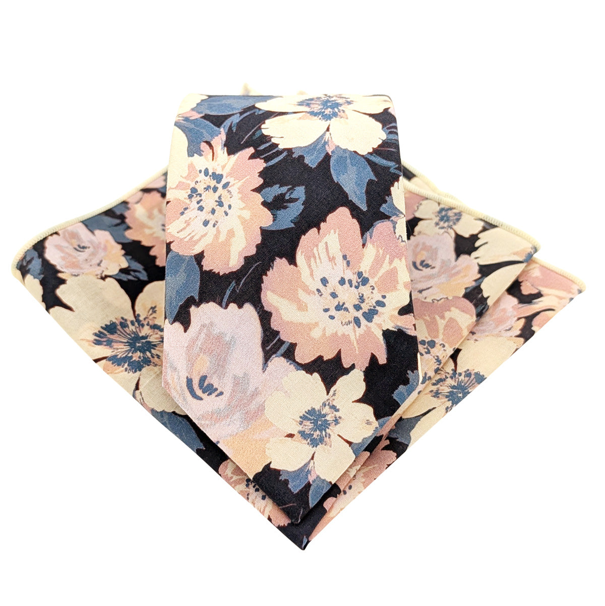 Peach-Flowers-Cotton--Tie-and-Pocket-Square