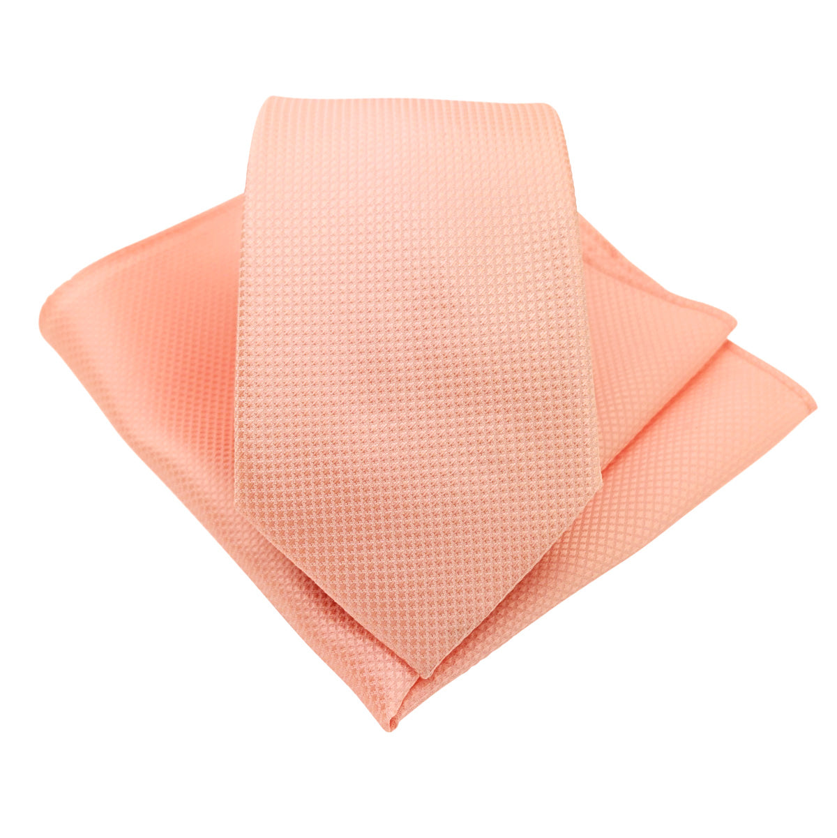 Peach Textured Wedding Tie and Pocket Square Set