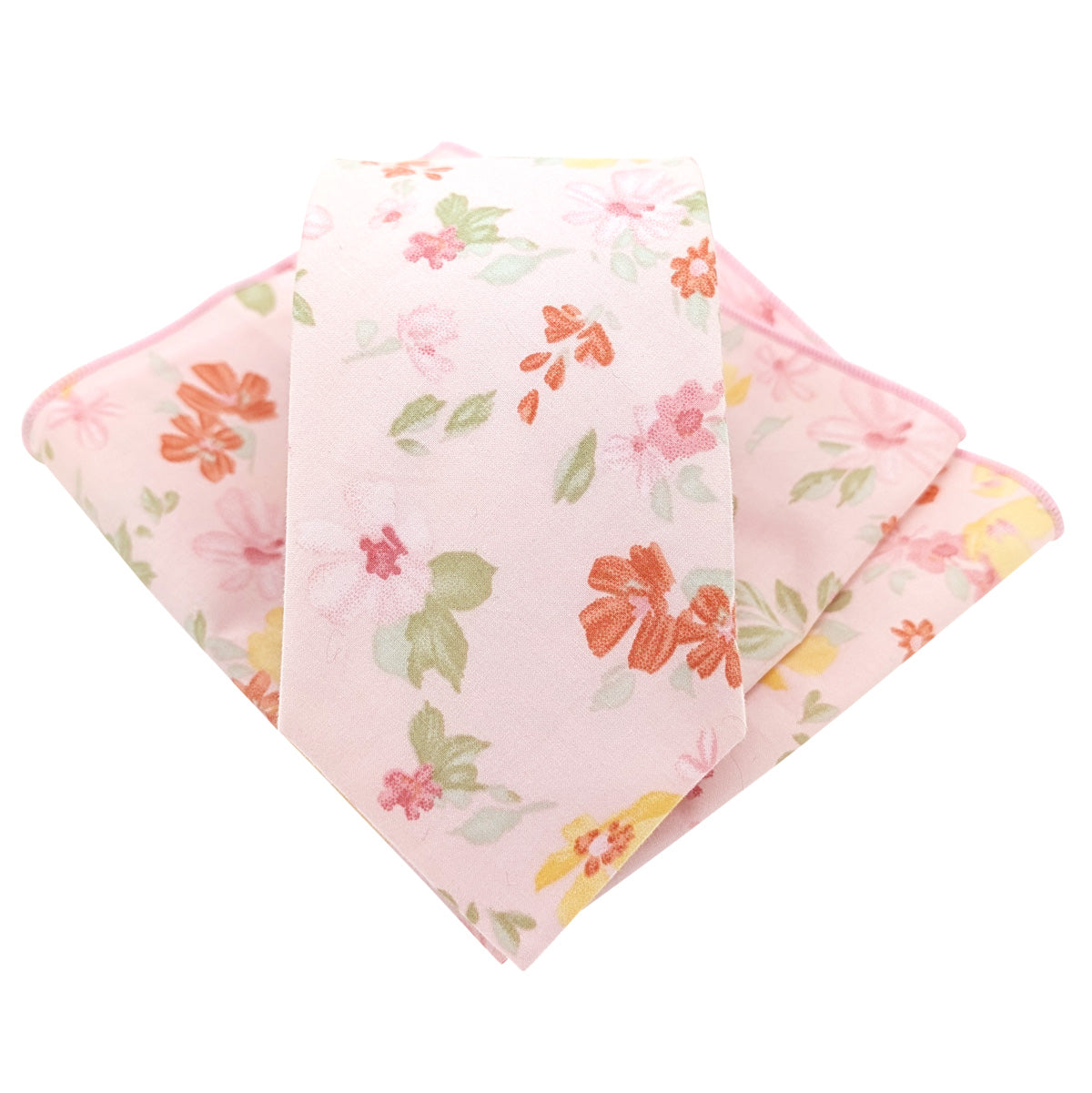 Pink-Delicate-Flowers-Cotton-Tie-and-pocket-square-set