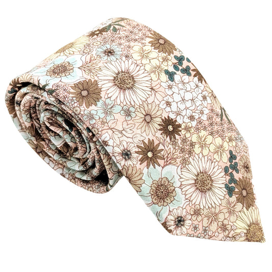 Pink-Garden-Flowers-Cotton-Wedding-Tie