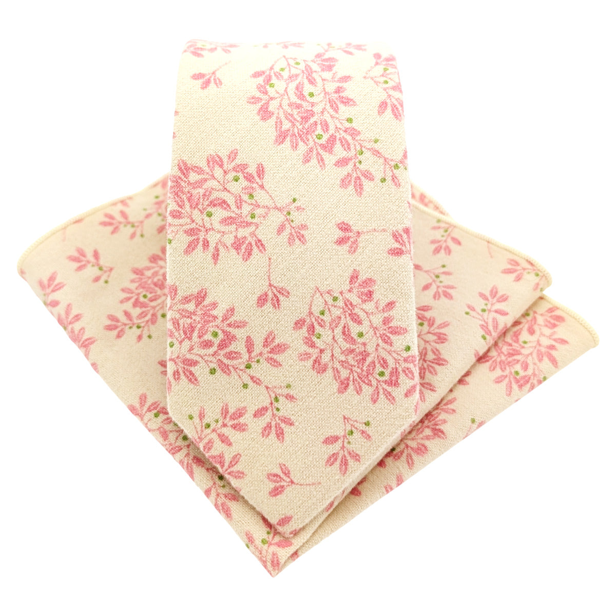Pink-Leaves-Brushed-Cotton-Tie-and-pocket-square-Set