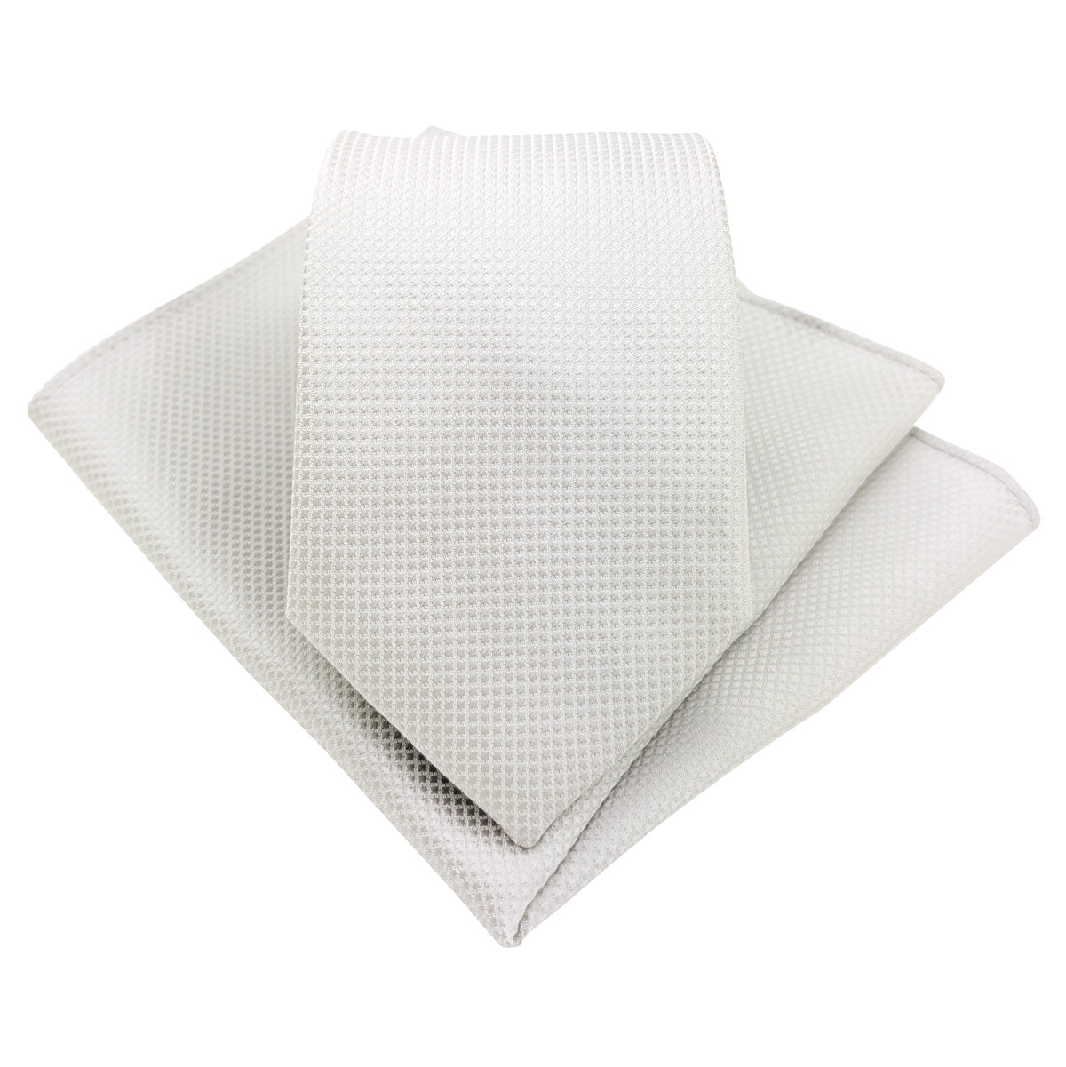 Silver Textured Wedding Tie and Pocket Square