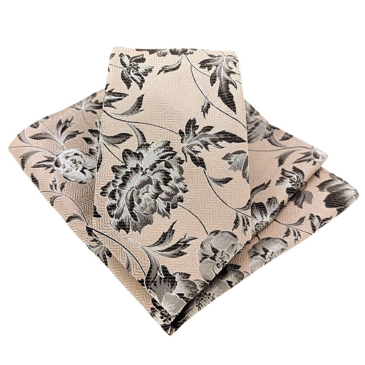 Tan-Floral-Wedding-Tie-and-Pocket-Square-Set