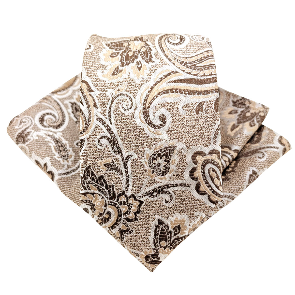 Walnut Baroque Paisley Wedding Tie and Pocket Square Set