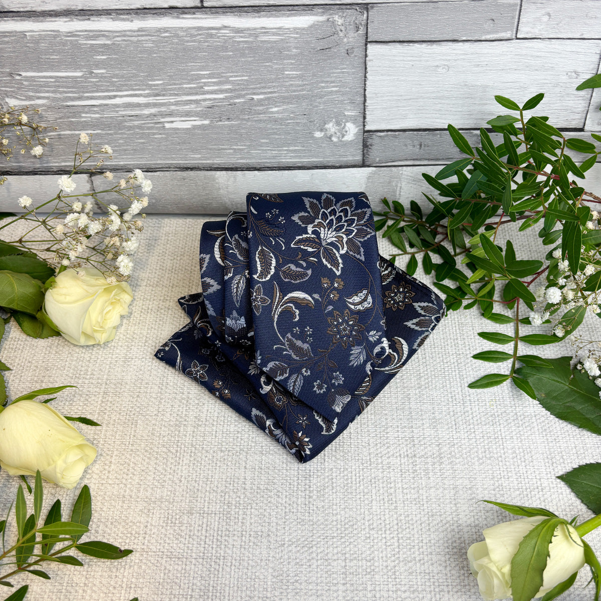 Walnut Damask Wedding Tie and Matching Pocket Square
