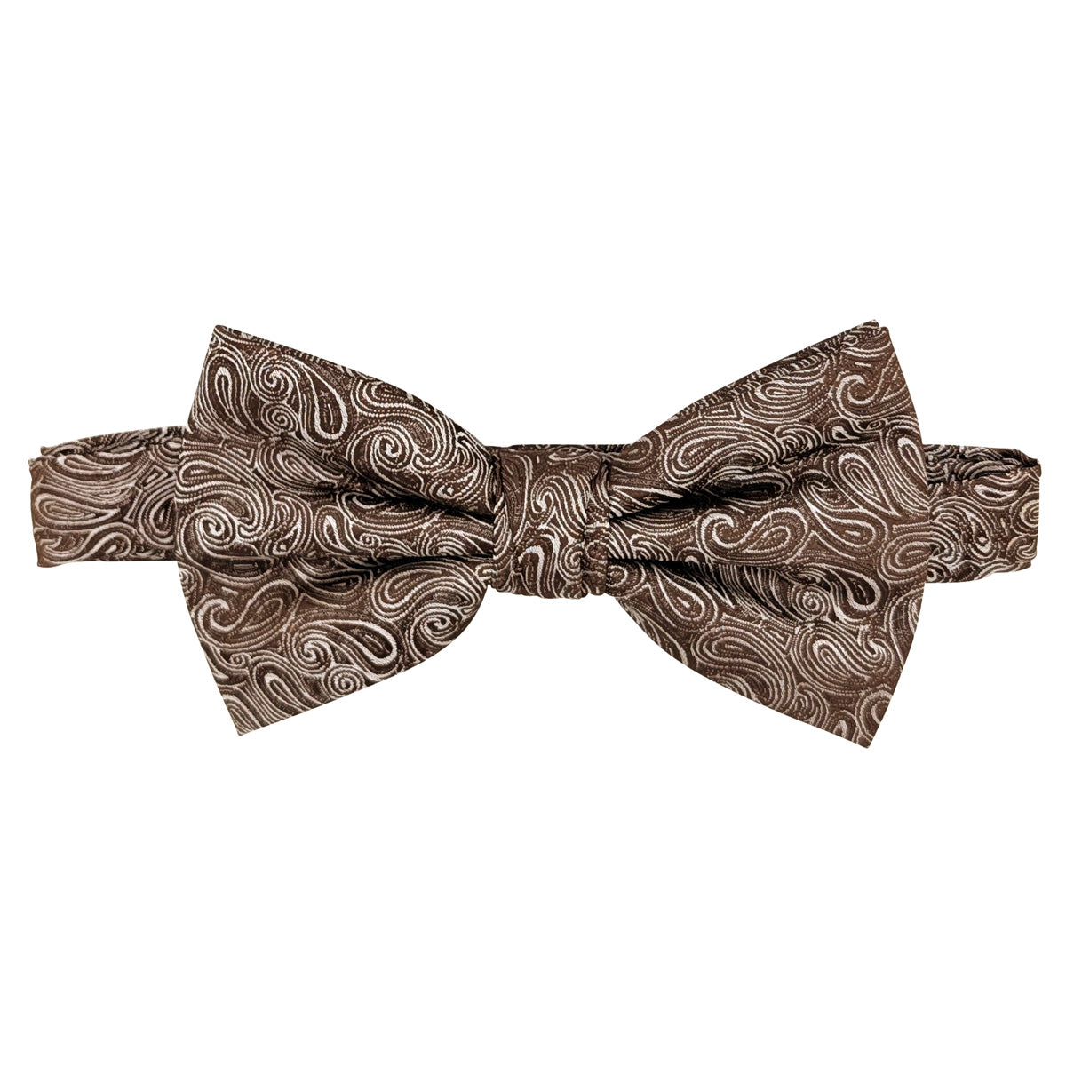 Walnut Paisley Bow Tie on an adjustable neckstrap
