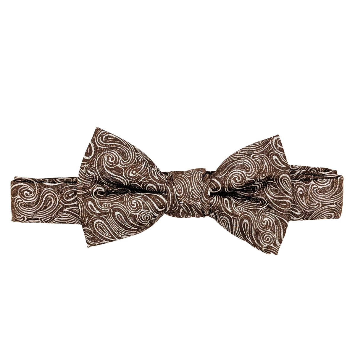 Walnut Paisley Boys Bow Tie on an adjustable neckstrap