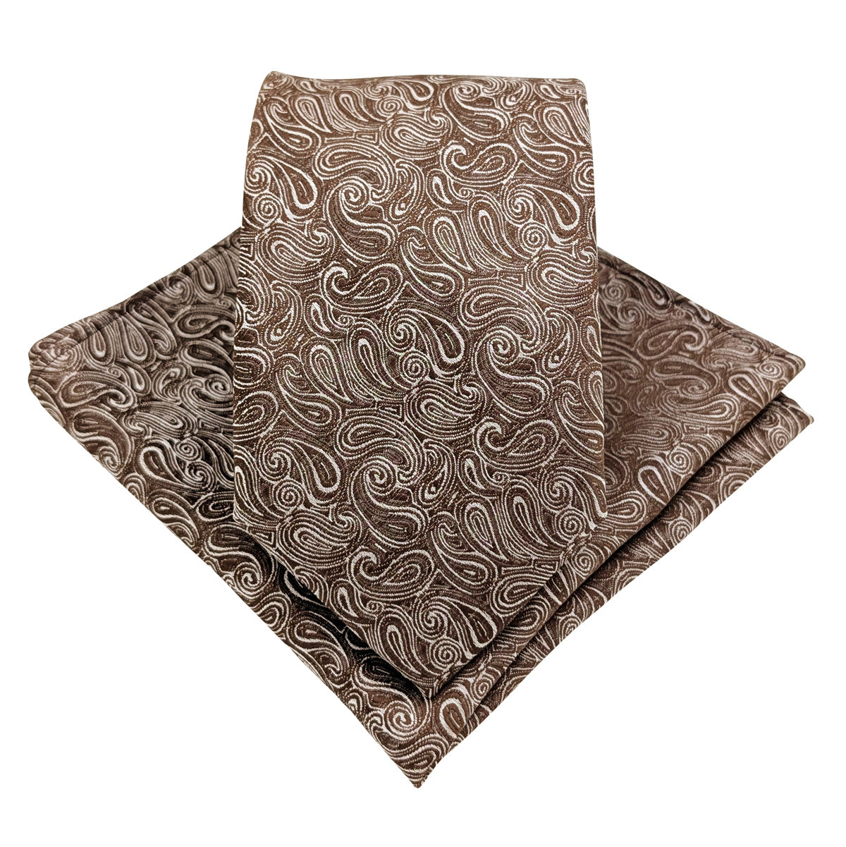 Walnut Paisley Wedding Tie and Pocket Square