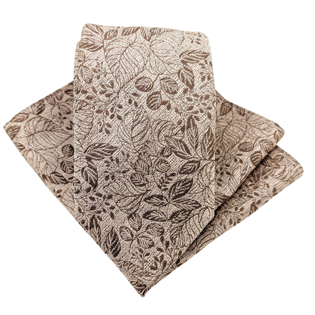 Walnut Woodland Leaves Wedding Tie and Matching Pocket Square