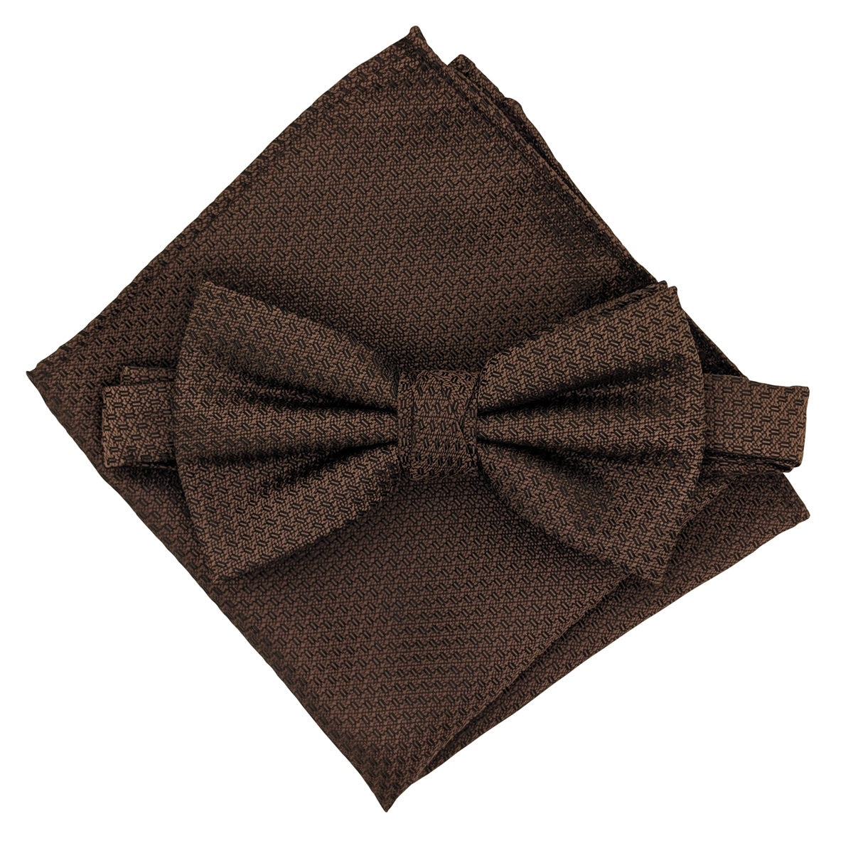 Walnut Woven Bow Tie with adjustable neckstrap and matching pocket square