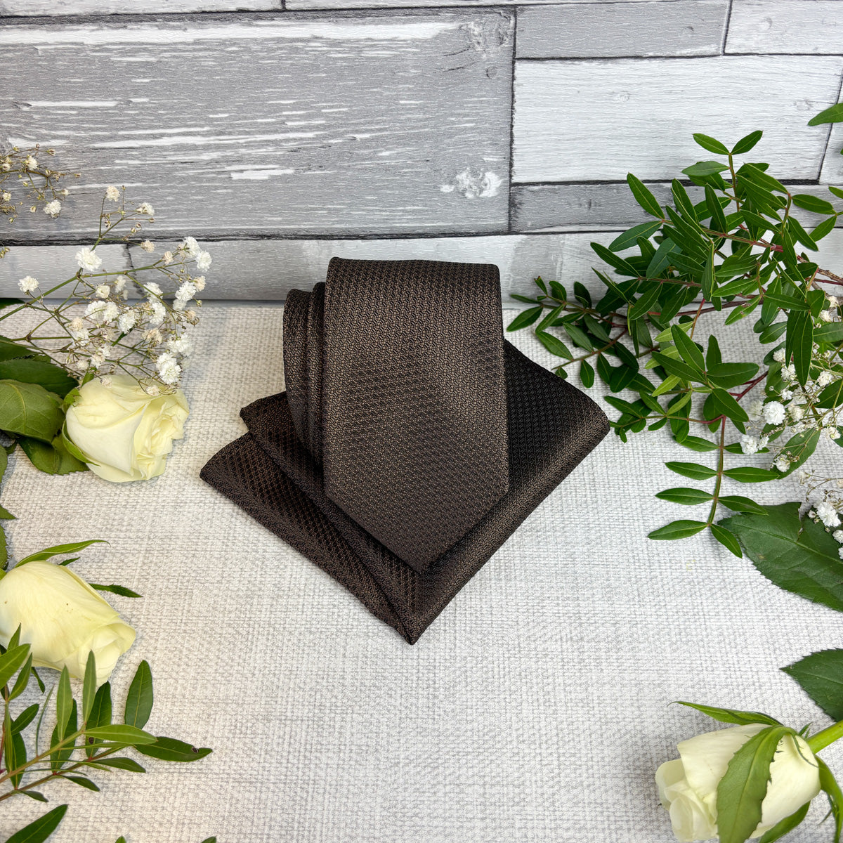 Walnut Woven Wedding Tie and matching pocket