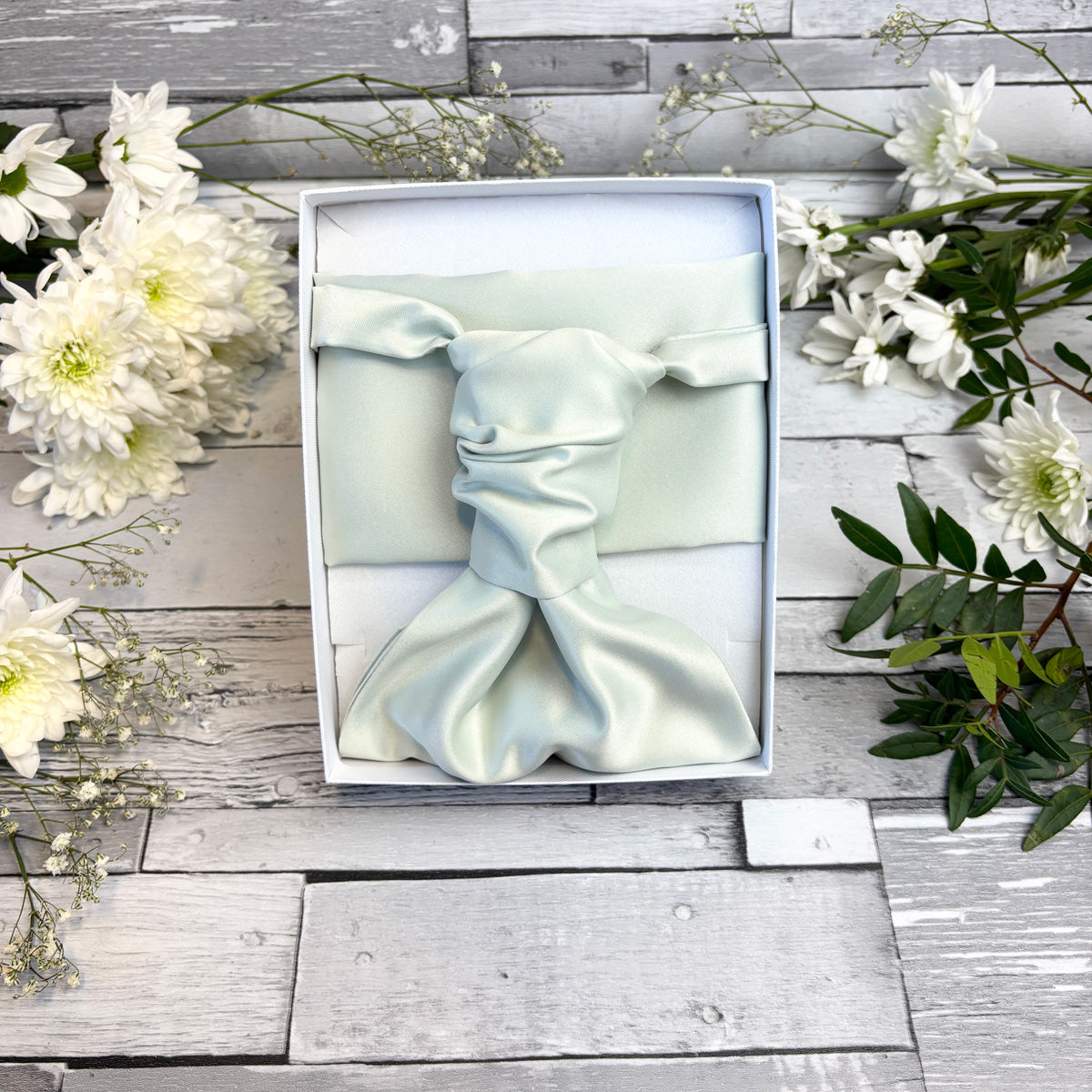 Willow Cravat and Pocket Square in a White Presentation Box