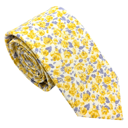 Yellow-Ditsy-Floral-Cotton-Wedding-Tie