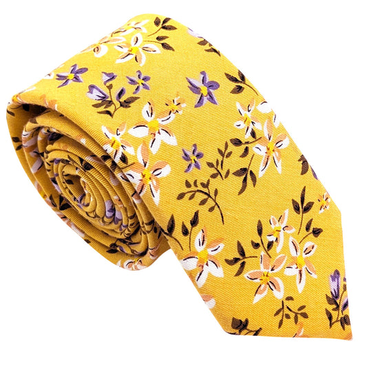 Yellow-Floral-Cotton-Wedding-Tie