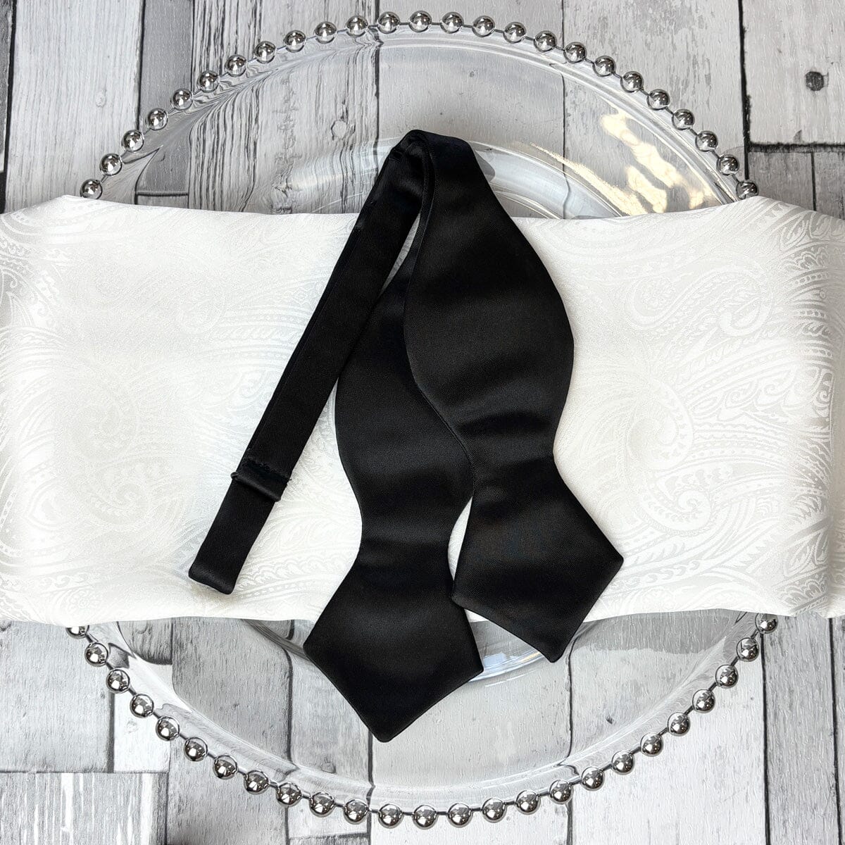 Black Satin Diamond-Point Bow Tie - Bow Ties - 