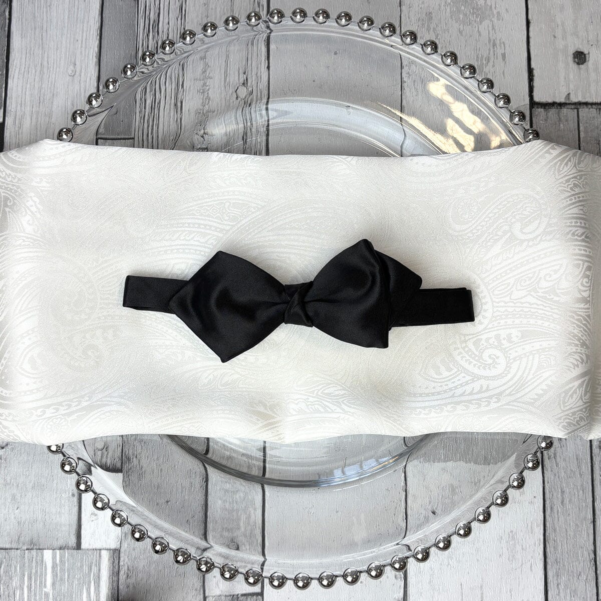 Black Satin Diamond-Point Bow Tie - Bow Ties - 