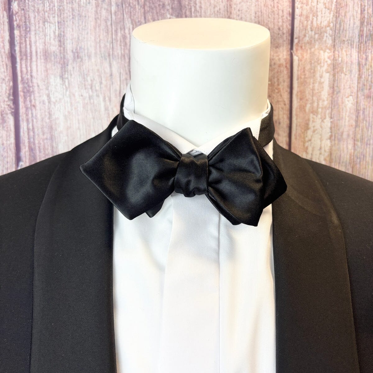 Black Satin Diamond-Point Bow Tie - Bow Ties - 