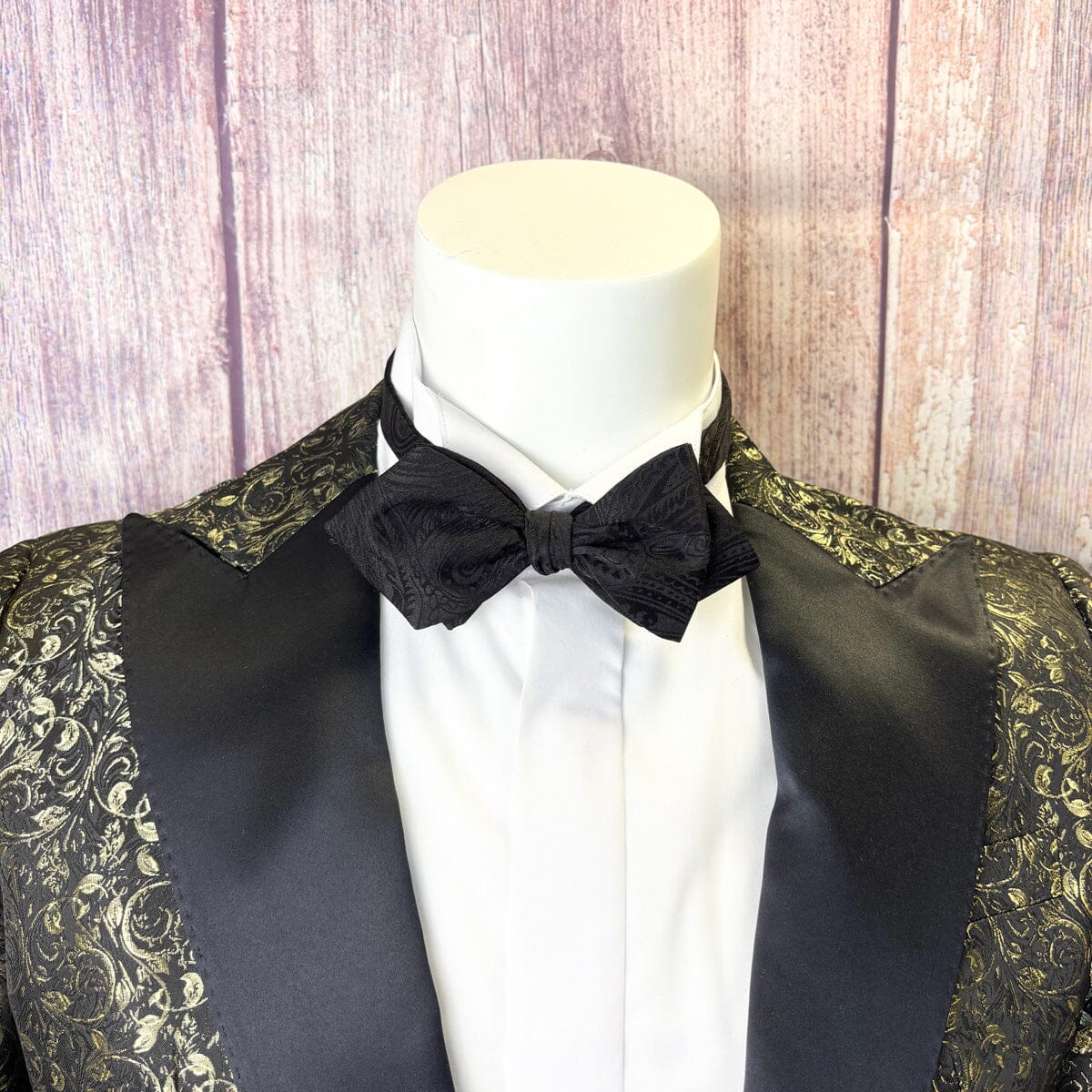 Black Silk Paisley Diamond Point Bow Tie - Bow Ties - 
