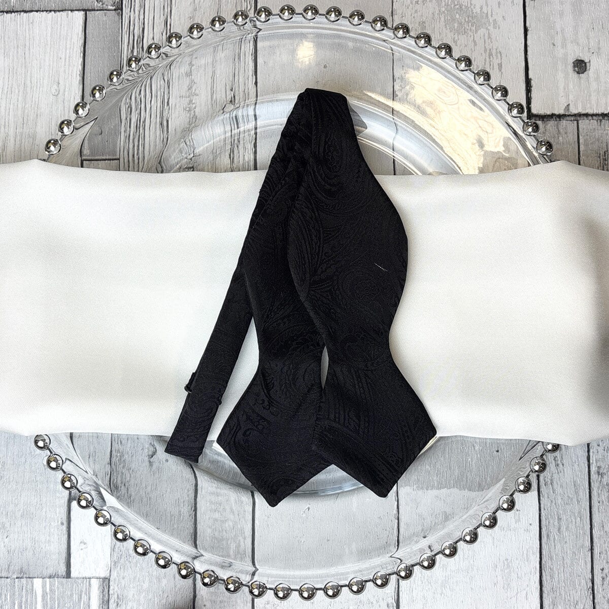 Black Silk Paisley Diamond Point Bow Tie - Bow Ties - 