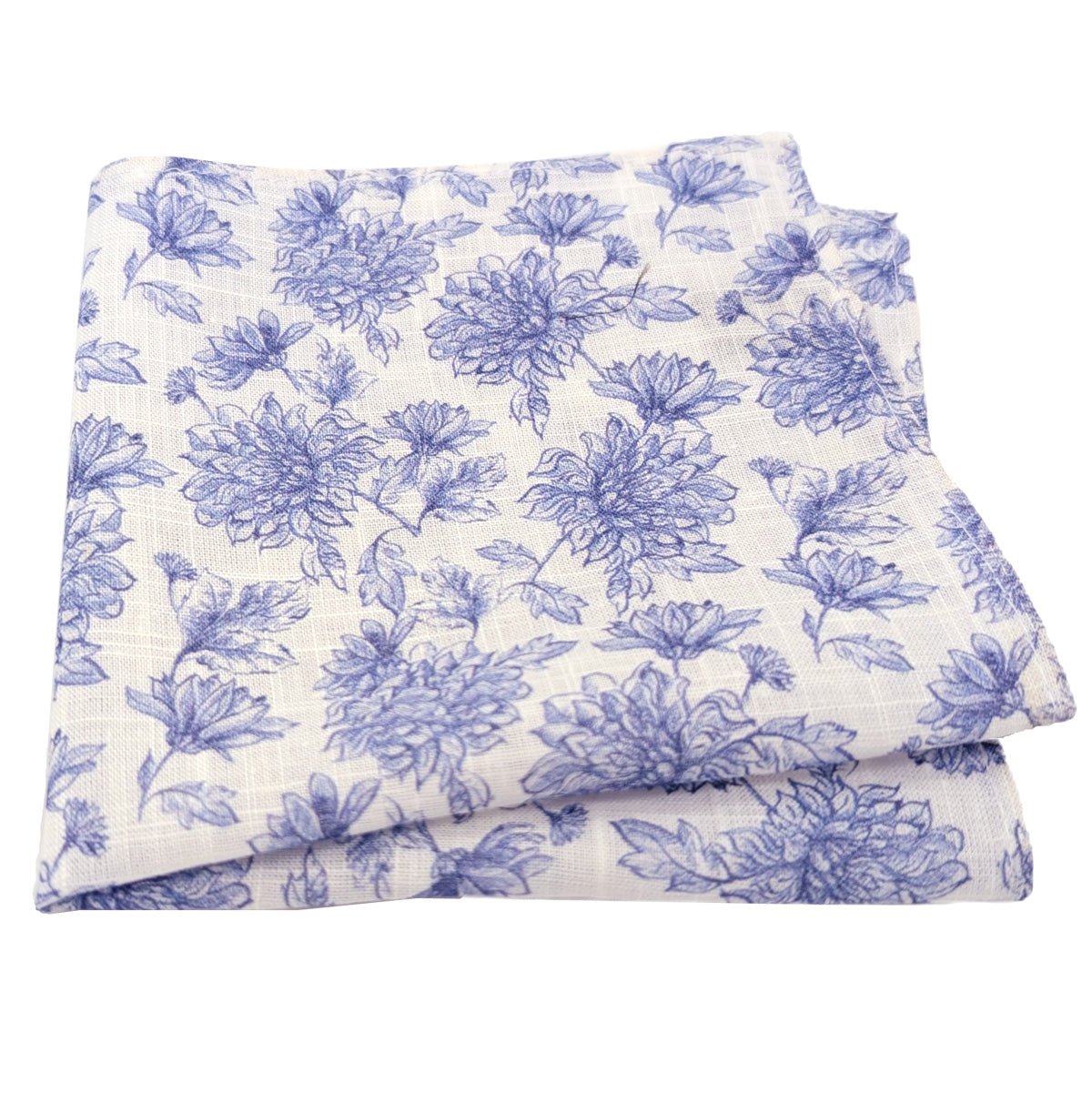 Blue Floral Linen Pocket Square - Wedding Pocket Square - Swagger & Swoon