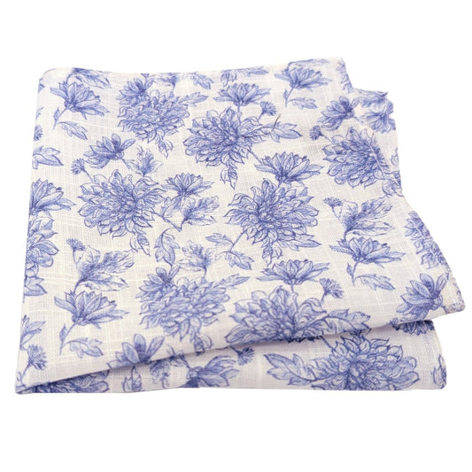 Blue Floral Linen Pocket Square - Wedding Pocket Square - Swagger & Swoon