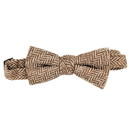 Tan Herringbone Tweed Wedding Bow Tie
