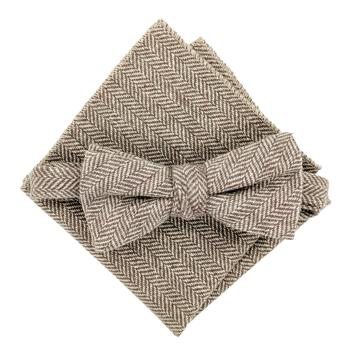 Beige Herringbone Tweed Pocket Square