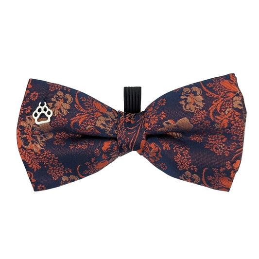 Navy & Orange Floral Dog Bow Tie