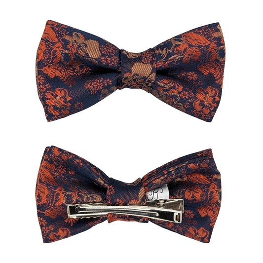 Navy & Orange Floral Hair Bow