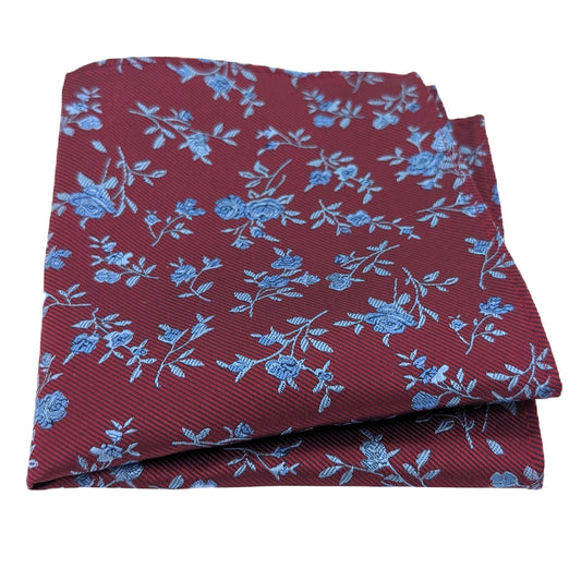 Burgundy & Blue Roses Pocket Square