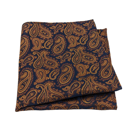 Navy & Copper Paisley Pocket Square