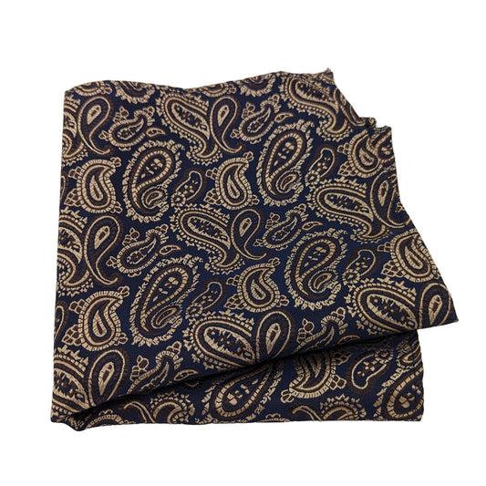Navy & Gold Paisley Pocket Square