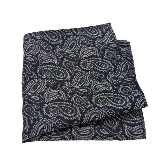 Navy & Grey Paisley Pocket Square