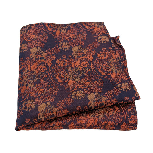 Navy & Orange Floral Pocket Square