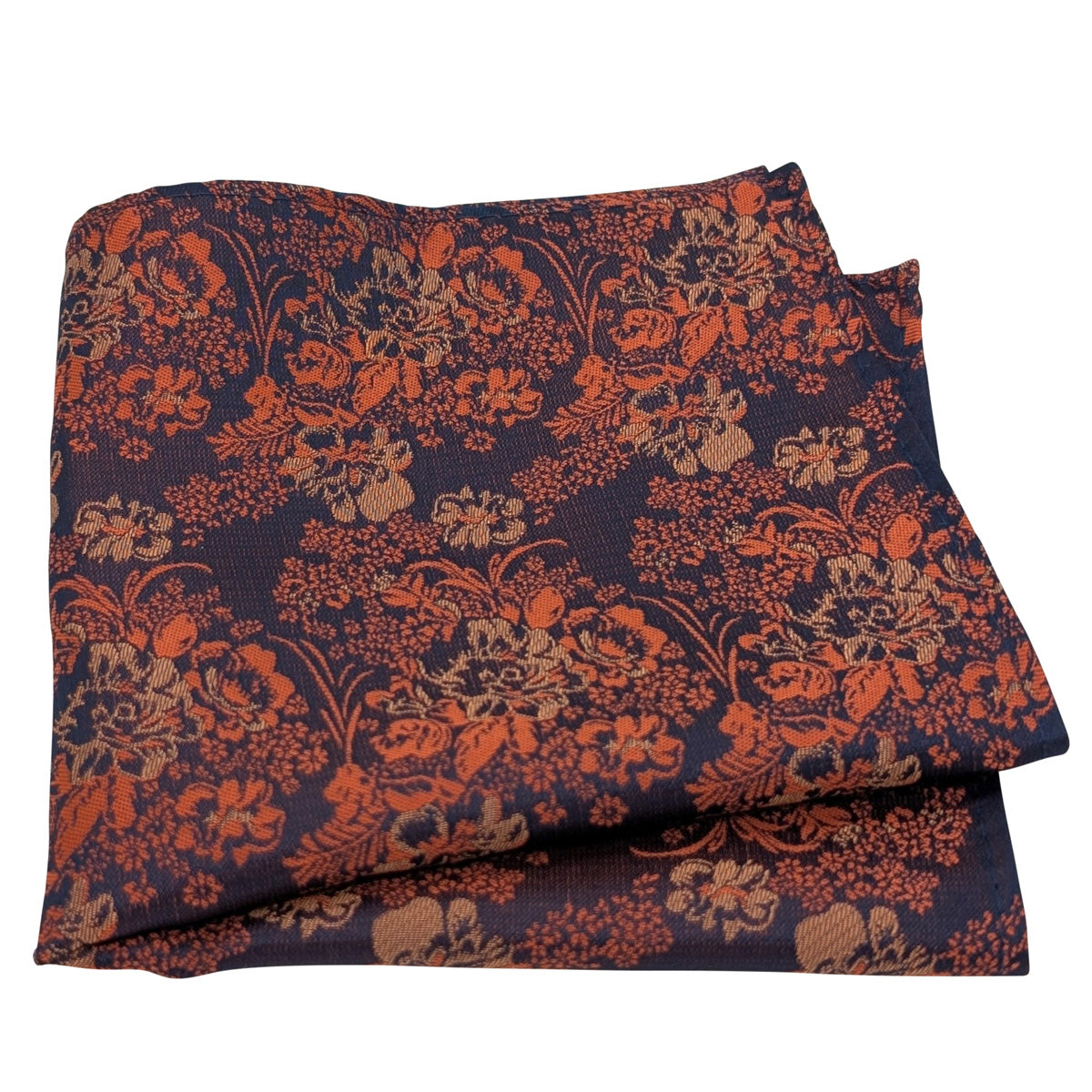 Navy & Orange Floral Pocket Square