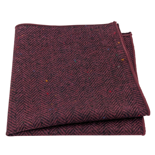 Wine Herringbone Tweed Pocket Square