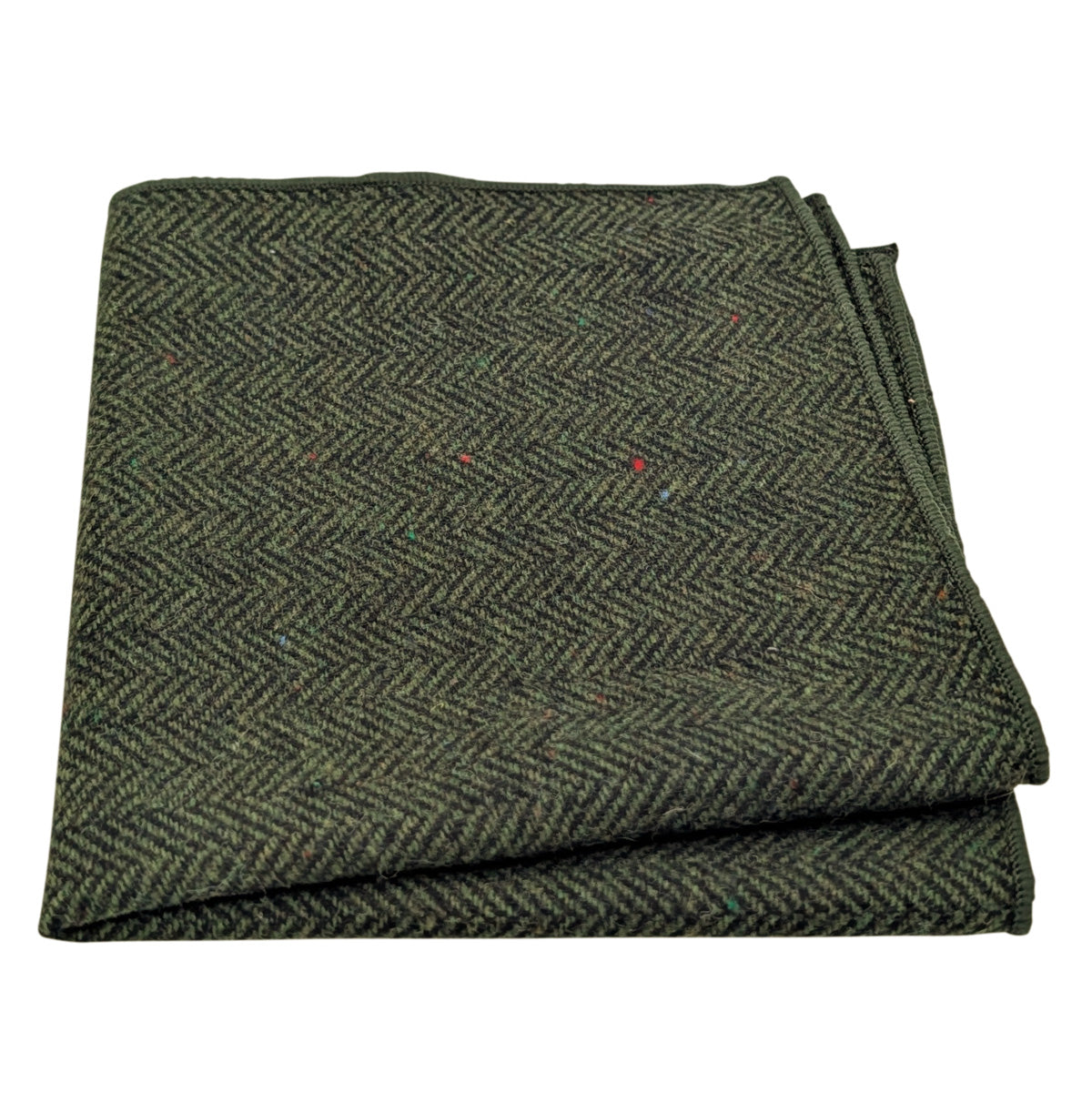 Olive Herringbone Tweed Pocket Square