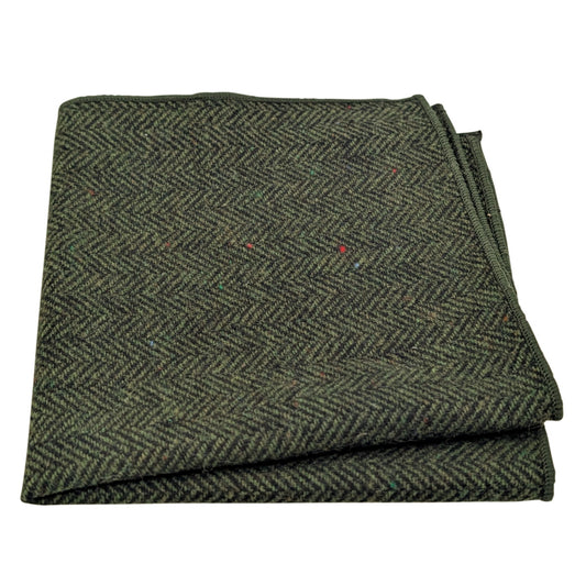 Olive Herringbone Tweed Pocket Square