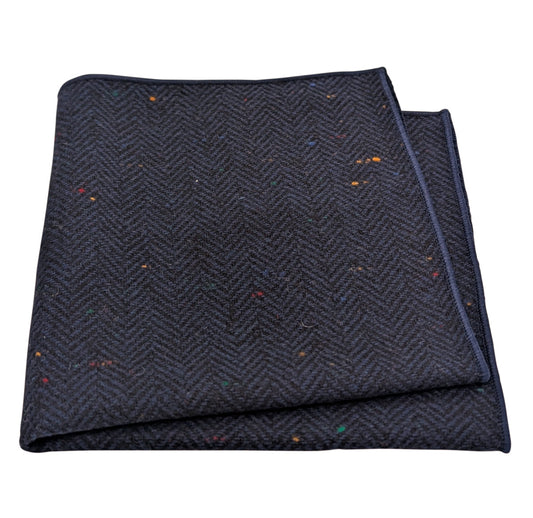 Navy Herringbone Tweed Pocket Square