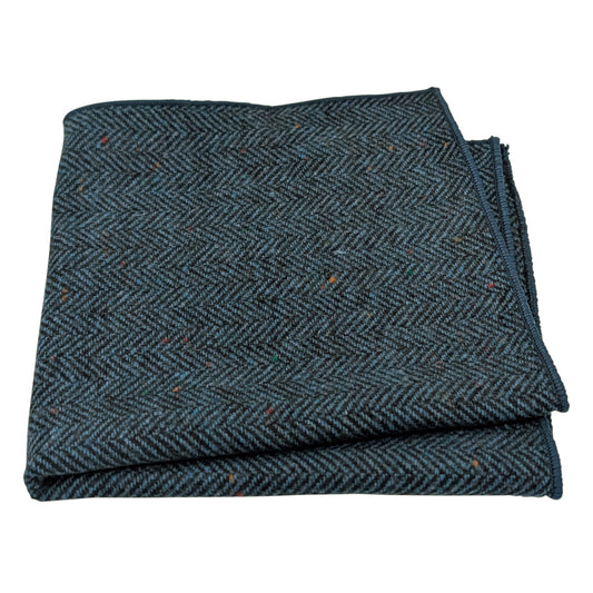 Blue Herringbone Tweed Pocket Square