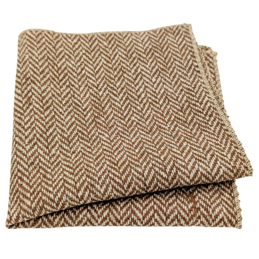 Tan Herringbone Tweed Pocket Square