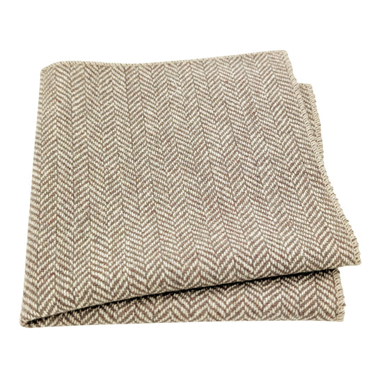 Beige Herringbone Tweed Pocket Square