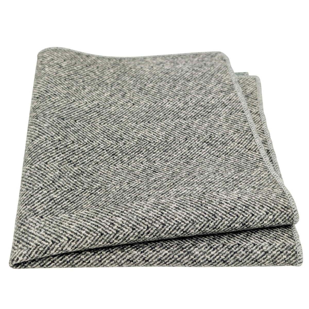 Pale Grey Herringbone Tweed Pocket Square