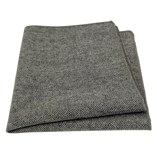 Grey Herringbone Tweed Pocket Square