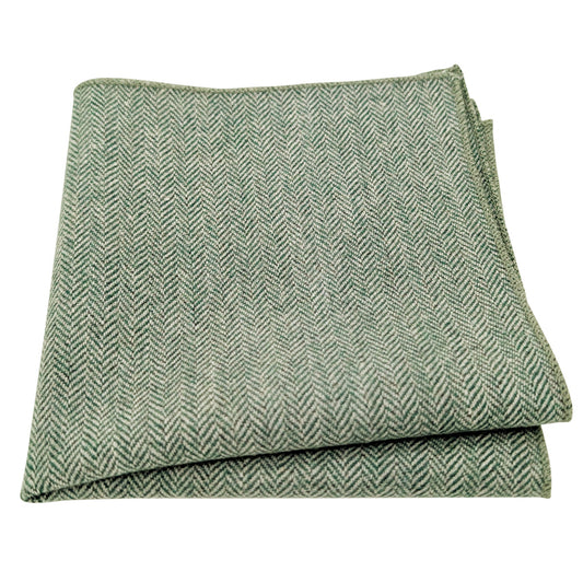 Green Herringbone Tweed Pocket Square