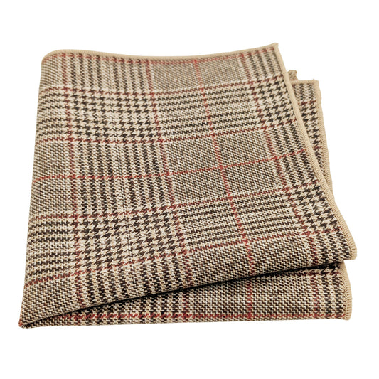 Brown Prince of Wales Check  Pocket Square
