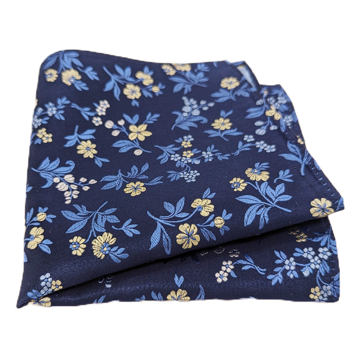 Navy & Daisy Floral Silk Pocket Square