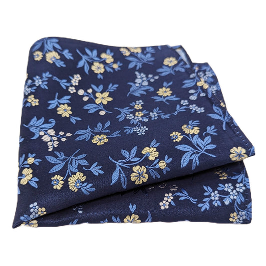 Navy Daisy Floral Pocket Square